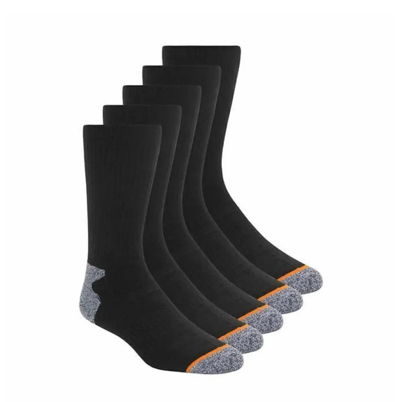 Weatherproof Vintage Outdoor Crew Socks 5 PAIR Pack all Black Gray Toe and Heel - Picture 1 of 5